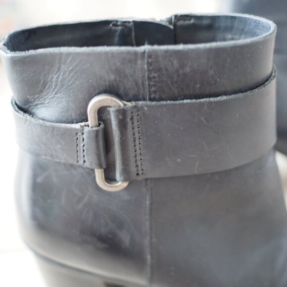 Korks Ease Decola Sz 6M Leather Black Ankle Boots Block Heels round toe Women's - Picture 8 of 12